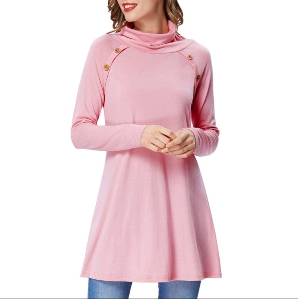 Blush Button Detail Turtleneck Lightweight Sweater - Picture 2 of 6